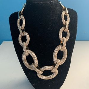 Ann Taylor Stunning Statement Runway Necklace With Crystals Gold Tone Links